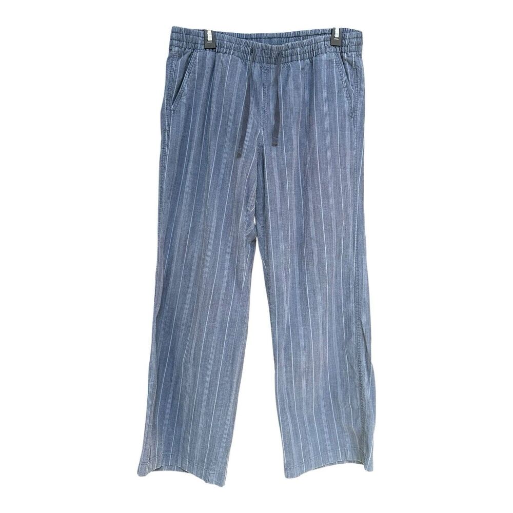 L.L.Bean Favorite Fit Pull On Pants Size 16 Reg Blue Striped Cotton Blend